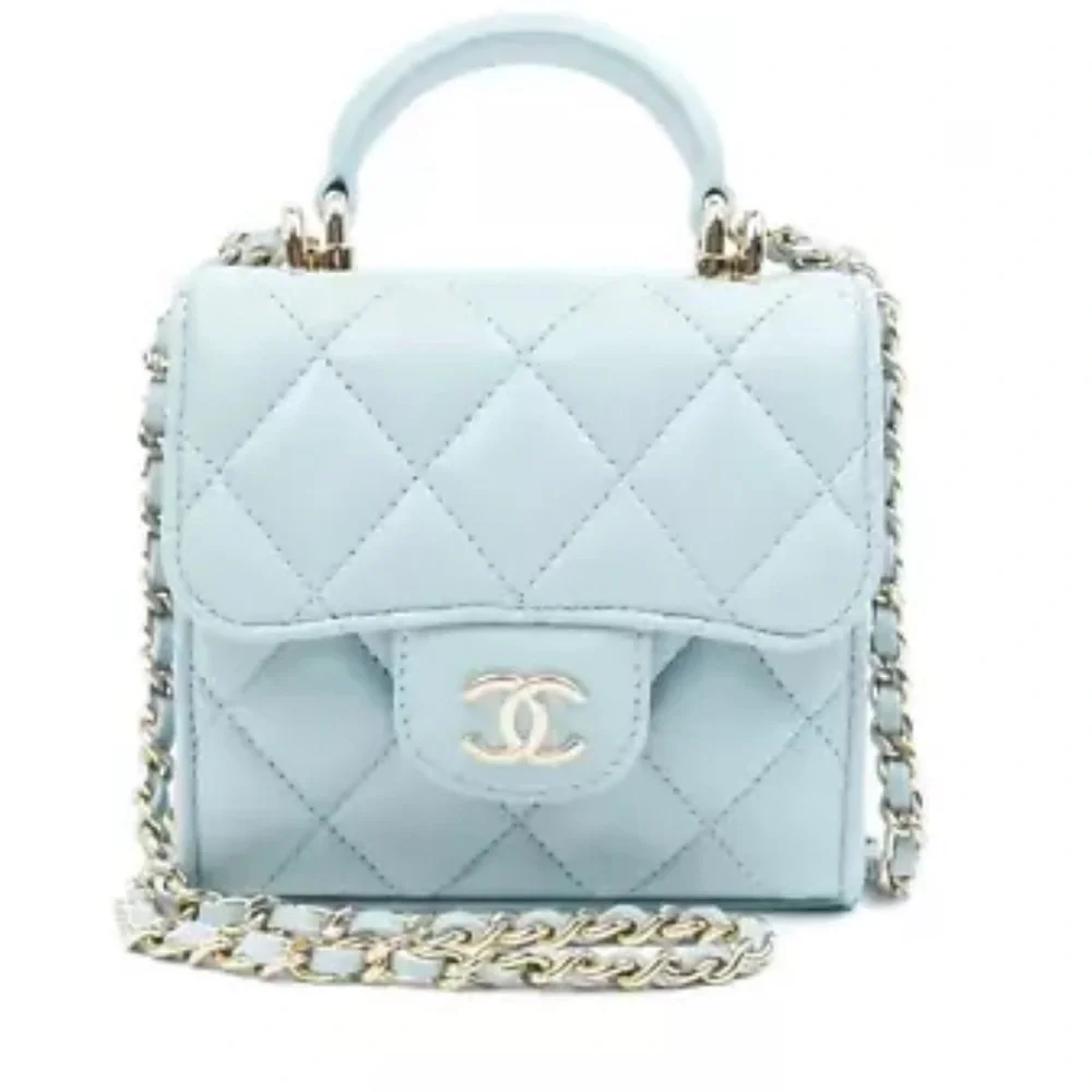 CHANEL 22p Mini Classic Flap Top Handle Crossbody Bag Baby Blue - Picture 3 of 5